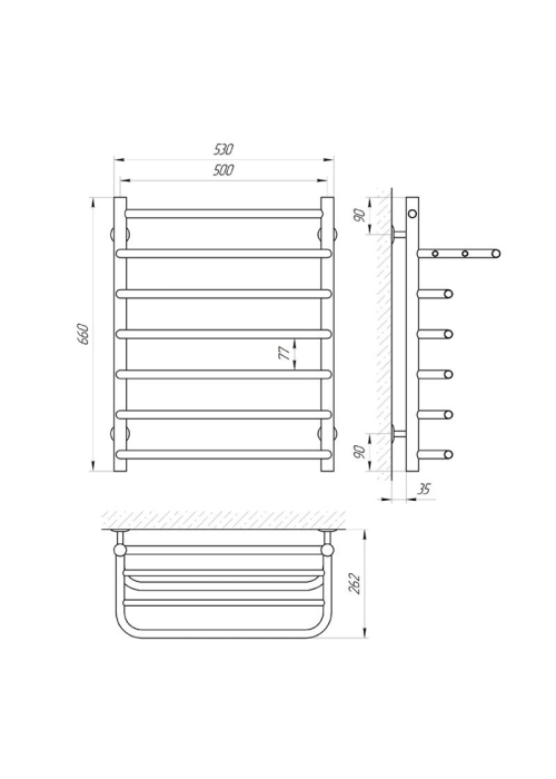 Сушка для рушників Laris Стандарт П7 500 х 660 з поличкою Електро Ліва
