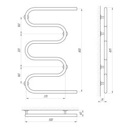 Полотенцесушитель Laris Змеевик25 РС5 500 х 800 Электро Права
