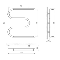 Полотенцесушитель Laris Змеевик25 РС3 500 х 500 з 2-ма полочками