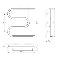 Полотенцесушитель Laris Змеевик25 ЧФ3 500 х 500 2 пол.Ел.Права