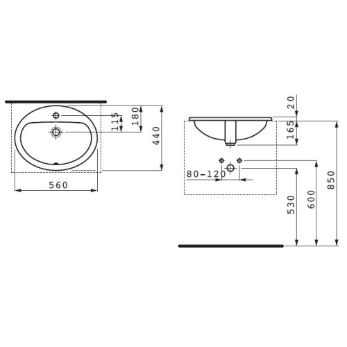 Раковина, що вбудовується Laufen PRO 56x44 см, з отвором