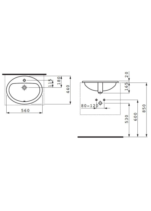 Раковина встраиваемая Laufen PRO 56x44 см, с отверстием