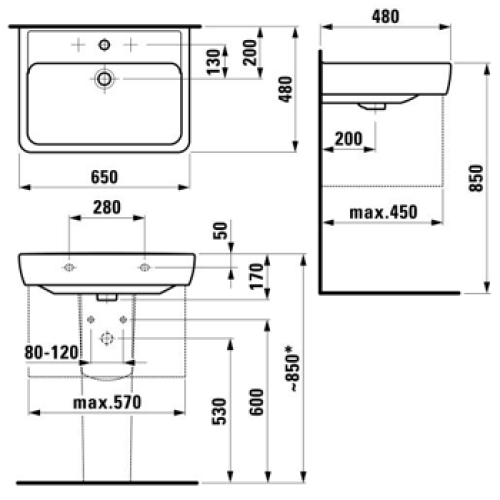 Раковина підвісна Laufen PRO A 65x48 см, з отвором