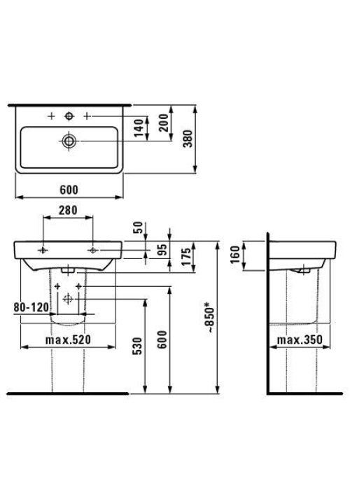 Раковина підвісна Laufen PRO C 60x38 см, з отвором H8189590001041