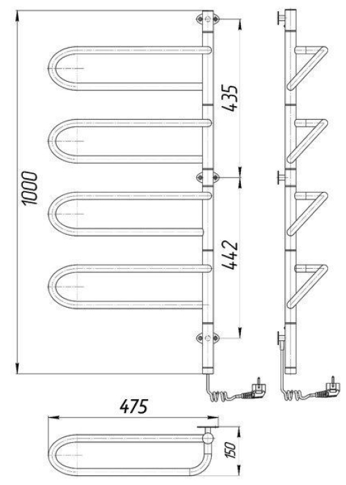 Полотенцесушитель Mario Электра-І 1000x475/150 электрический TR