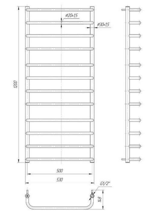 Полотенцесушитель Mario  Стандарт 1200х530/500