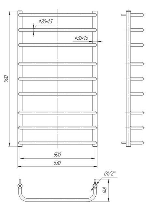 Полотенцесушитель Mario  Стандарт  900х530/500