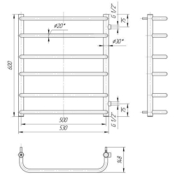 Полотенцесушитель Mario  Стандарт 600х500 Б/П 1/2"