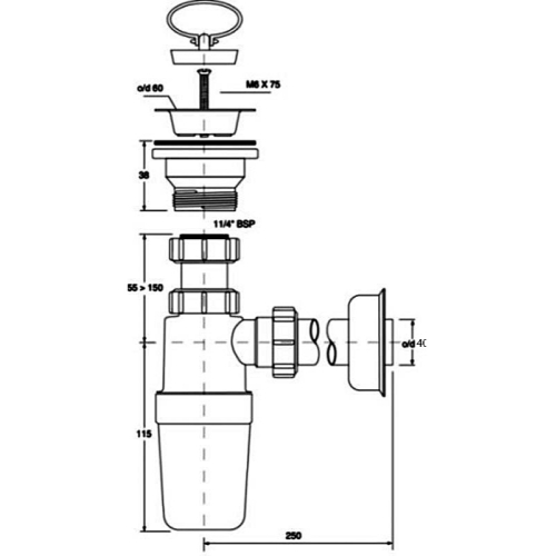 Сифон для раковини McALPINE (11/4Х40), HC1L-40J