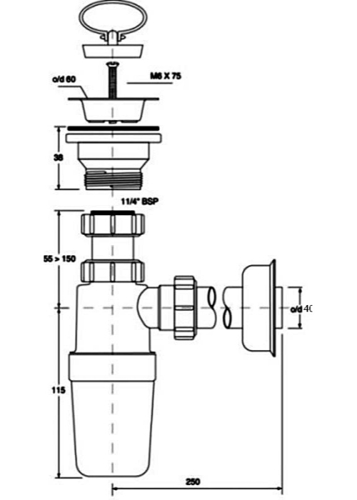 Сифон для раковини McALPINE (11/4Х40), HC1L-40J