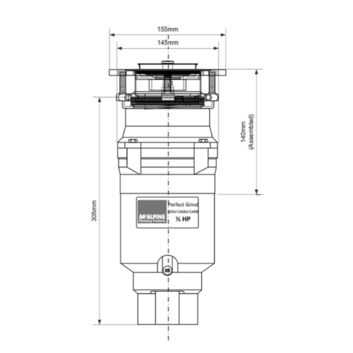 Подрібнювач харчових відходів McALPINE WDU-1ASEU-CARB із пневматичним перемикачем