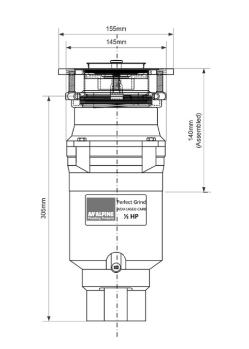 Подрібнювач харчових відходів McALPINE WDU-1ASEU-CARB із пневматичним перемикачем