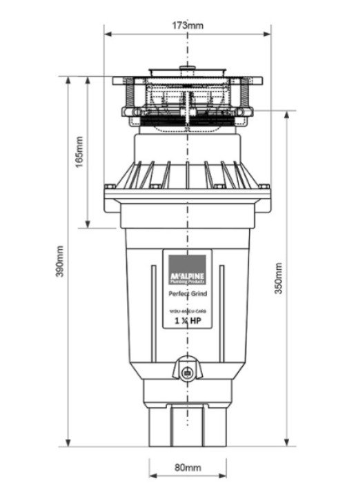 Подрібнювач харчових відходів McALPINE WDU-4ASEU-CARB із пневматичним перемикачем
