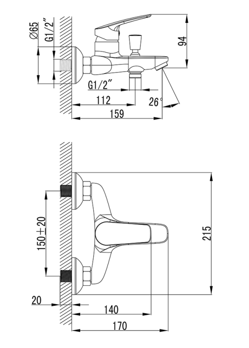 Смеситель для ванны Primera Shape 10120015