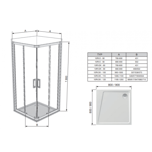 Квадратна душова кабіна Ravak 10RV2K-100 алюміній, 1ZJA0C00Z1