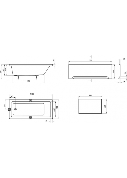 Прямокутна ванна RAVAK 10 ° 170X75, CA71000000