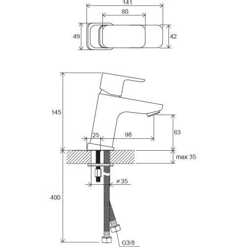 Змішувач для умивальника Ravak 10° Free без відкривання стоку TD F 012.00, X070127