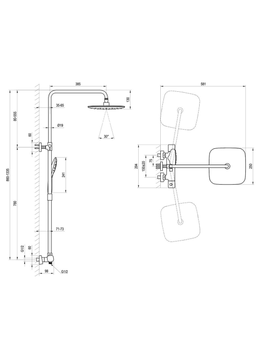 Душова система з термостатом Ravak 10° Free X070160