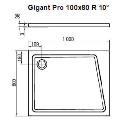 Душовий піддон GIGANT PRO 100x80 R 10°, XA05A40101P