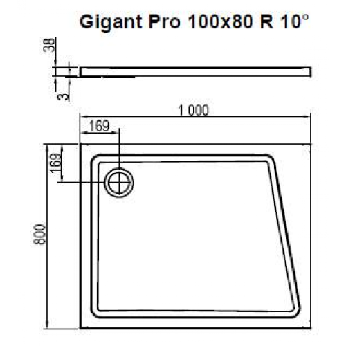 Душовий піддон GIGANT PRO 100x80 R 10°, XA05A40101P