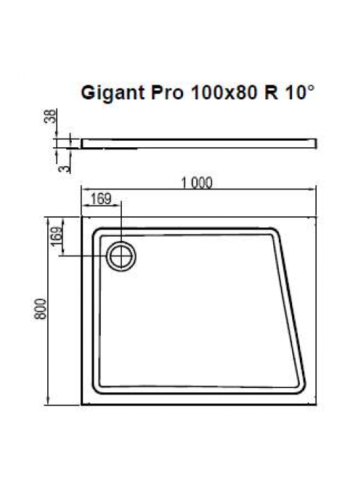 Душовий піддон GIGANT PRO 100x80 R 10°, XA05A40101P