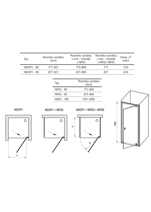 Душові двері Ravak Nexty NDOP1-90 ЧОРНИЙ+TRANSPARENT, 03O70300Z1