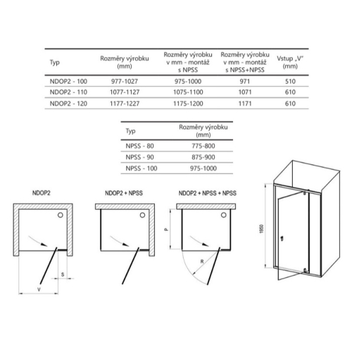 Душові двері Ravak Nexty NDOP2-120 ЧОРНИЙ+TRANSPARENT, 03OG0300Z1