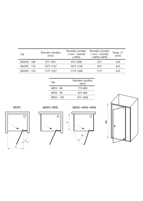 Душові двері Ravak Nexty NDOP2-120 ЧОРНИЙ+TRANSPARENT, 03OG0300Z1