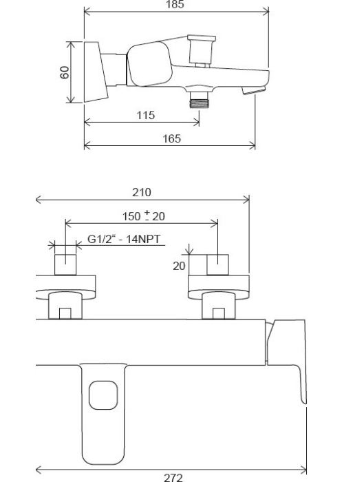 Змішувач для ванни Ravak 10° Free TD F 022.00/150 150 мм, X070131