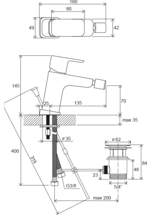 Змішувач для біде Ravak 10° Free TD F 055.00, X070133