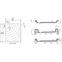 Піддон для душових кабін Ravak ANETA 75x90 PU, квадратний, акрил, A003701120