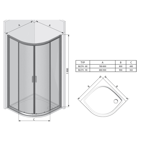 Полукруглый душевой уголок Ravak BLIX BLCP 4 - 80, белый+transparent, 3B240100Z1