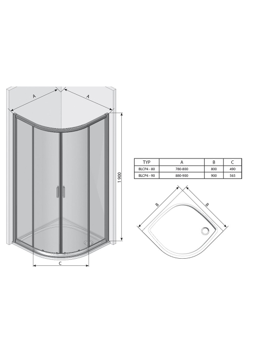 Полукруглый душевой уголок Ravak BLIX BLCP 4 - 80, белый+transparent, 3B240100Z1