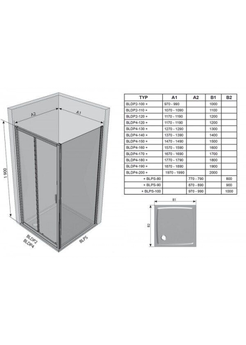 Душові двері Ravak BLIX BLDP 2 - 100 RL білий+transparent, 0PVA0100Z1