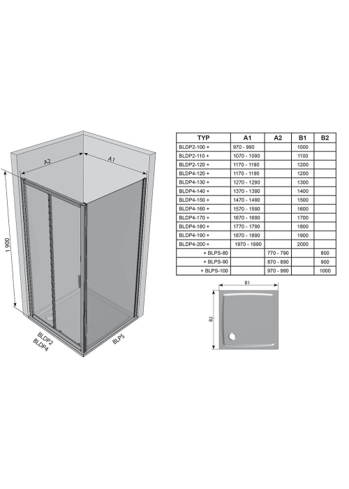 Душові двері Ravak BLIX BLDP 2 - 120 Transparent, полірований алюміній, безпечне скло, 0PVG0C00Z1