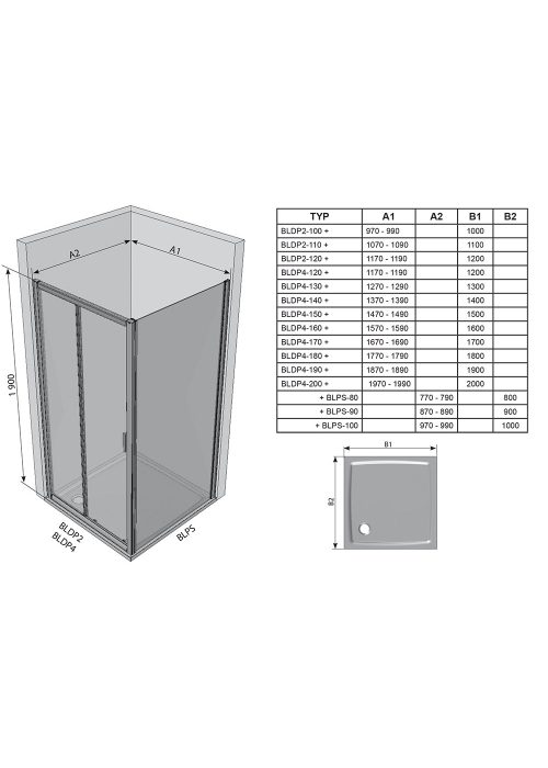 Стенка для душевой кабинки Ravak BLIX BLPS - 100 белый+transparent, 9BHA0100Z1