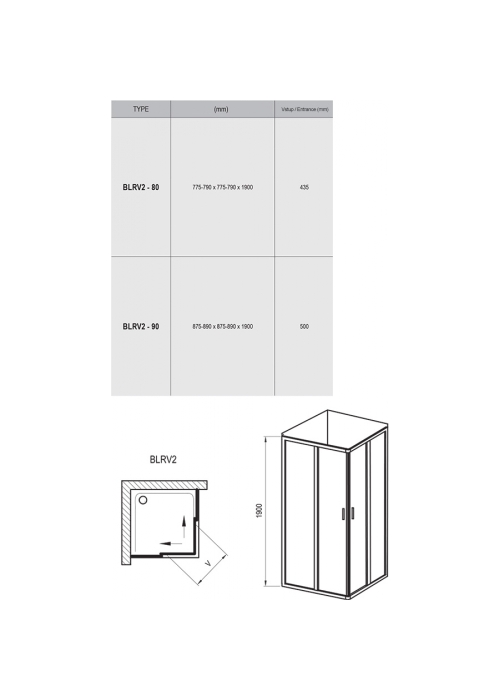 Душевой уголок Ravak BLIX BLRV-90 белый+transparent, 1LV70100Z1