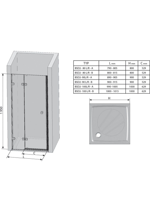 Душові двері Ravak BRILLIANT BSD 2 - 100 AR Transparent, хром, безпечне скло, 0UPAAA00Z1