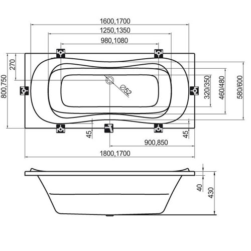 Ванна акрилова прямокутна Ravak CAMPANULA II 180х80 см CB21000000