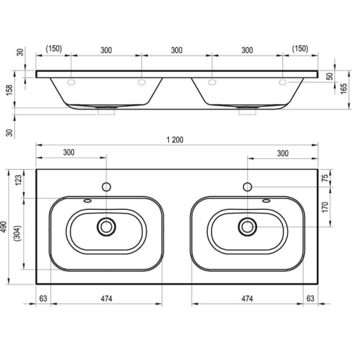 Раковина подвійна меблева Ravak CHROME 1200, 120x49 см, XJG01112000