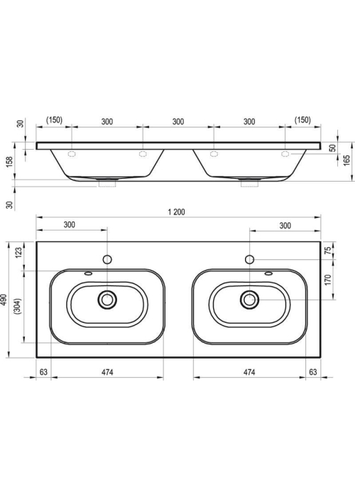 Раковина подвійна меблева Ravak CHROME 1200, 120x49 см, XJG01112000