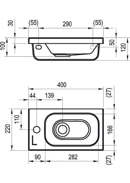 Раковина меблева Ravak CHROME MINI 400, 40x22 см, ліва, XJGL1100000