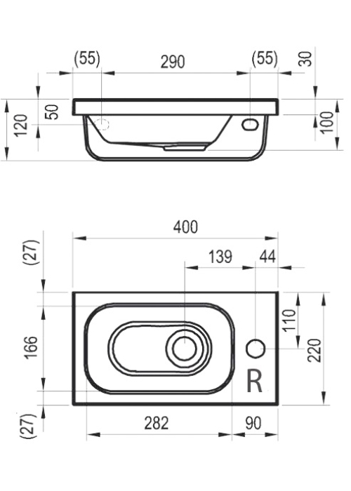 Раковина меблева Ravak CHROME MINI 400, 40x22 см, права, XJGP1100000