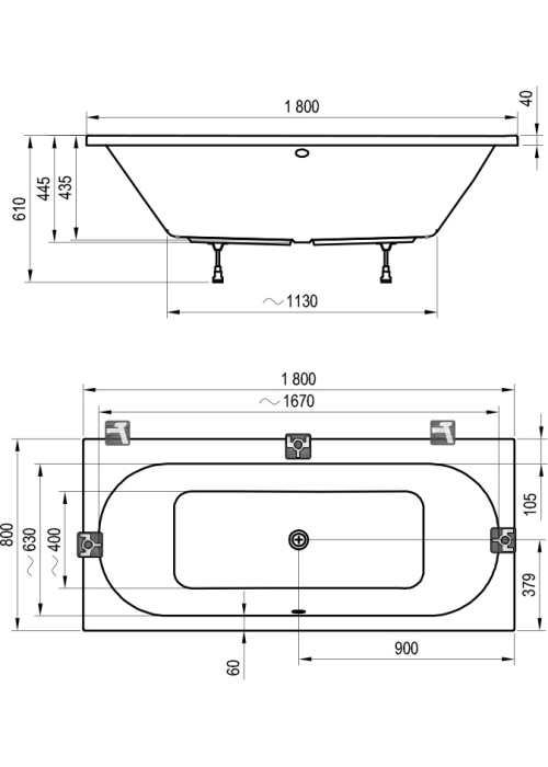 Ванна прямоугольная акриловая Ravak CITY 180х80 см C920000000