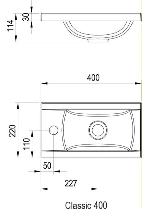 Умывальник Ravak CLASSIC MINI 400 Белый с отверстием, XJD01140000