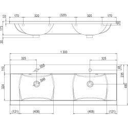 Раковина Ravak CLASSIC 1300, 130x49 см, двойная, XJD01113000