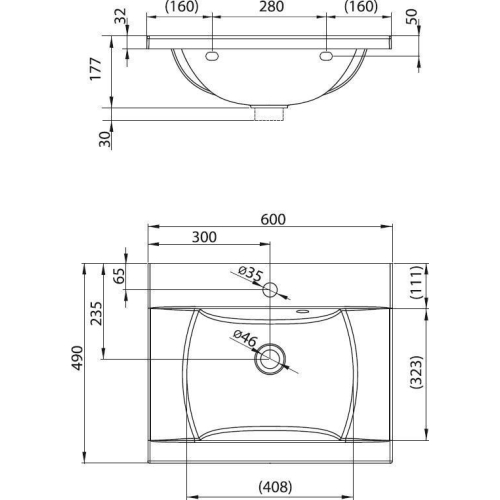 Раковина підвісна Ravak CLASSIC 600, 60x49 см, XJD01160000