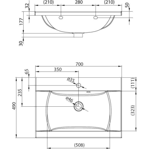 Раковина підвісна Ravak CLASSIC 700, 70x49 см, XJD01170000