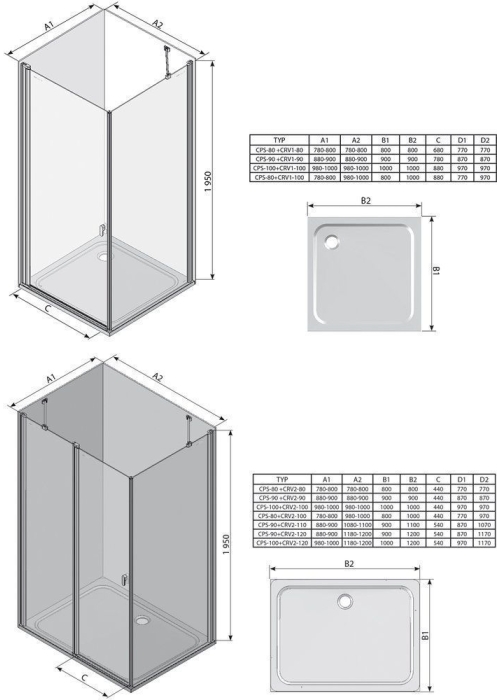 Стенка для душевой кабинки Ravak CHROME CPS - 80 Transparent, профиль сатин, стекло, 9QV40U00Z1