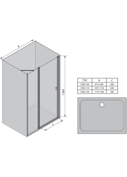 Душевая дверь Ravak CHROME CSD 2 - 110 Transparent, полированный алюминий, безопасное стекло, 0QVDCC